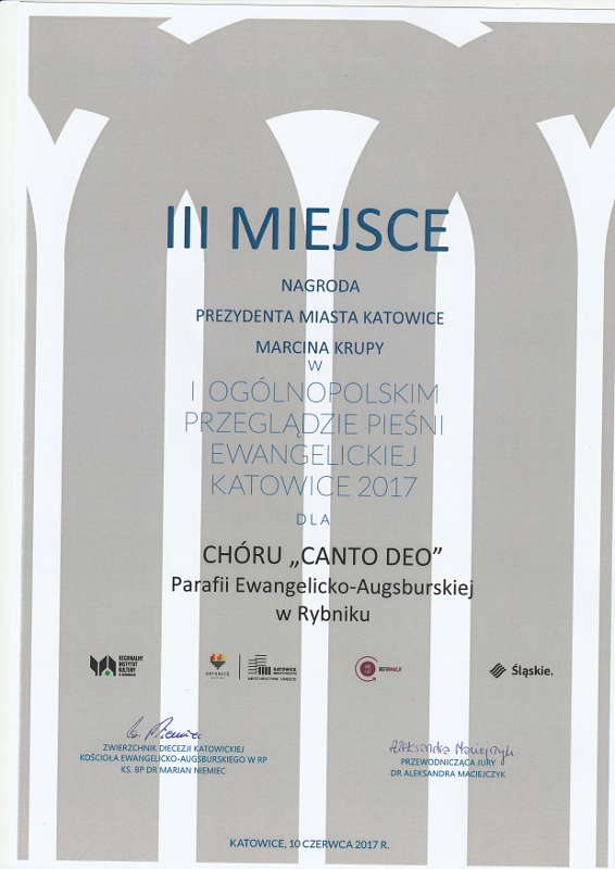 III NAGRODA<br>DLA CHÓRU CANTO DEO